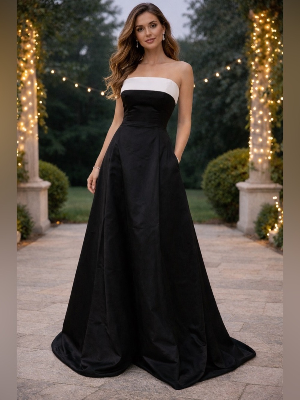 Urban Girl Nites Glamour Strapless Black Gown with White Bandeau